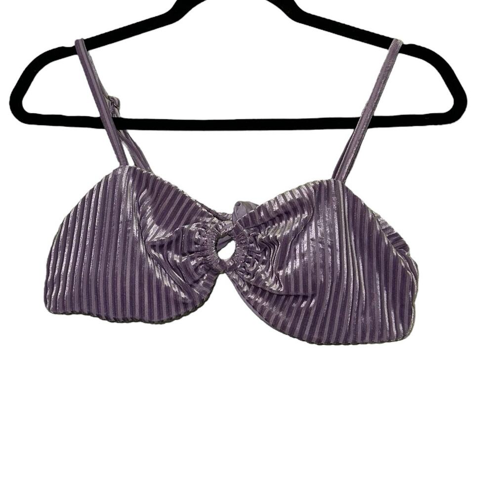 Dippin Daisy's Corsica Bikini Top‎ Large Purple Ribbed Velour NWT